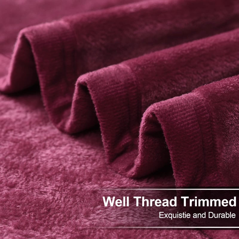 EASELAND Soft Queen Size Blanket All Season Winter Warm Microplush Lightweight Thermal Fleece Blankets for Couch Bed Sofa,90x90 Inches,Burgundy - Image 5